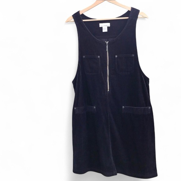 Vintage Navy Blue Corduroy Zip-Up  Overall Dress - Picture 1 of 5